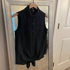 Jones New York Women's Black Button Down Sleeveless Twist Tie Hem Blouse Size S